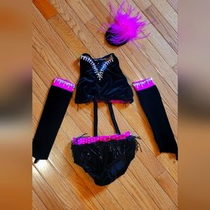 Custom made Dance Costume w/Swarovski Crystals.  SZ XS Black and Hot Pink.
